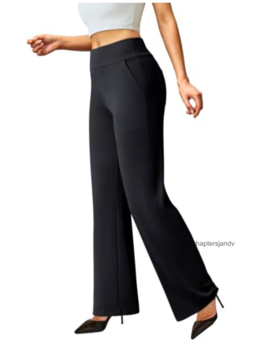 Wide Leg Dress Pants Stretchy Pull On Work Slacks Faux Fly Pockets
